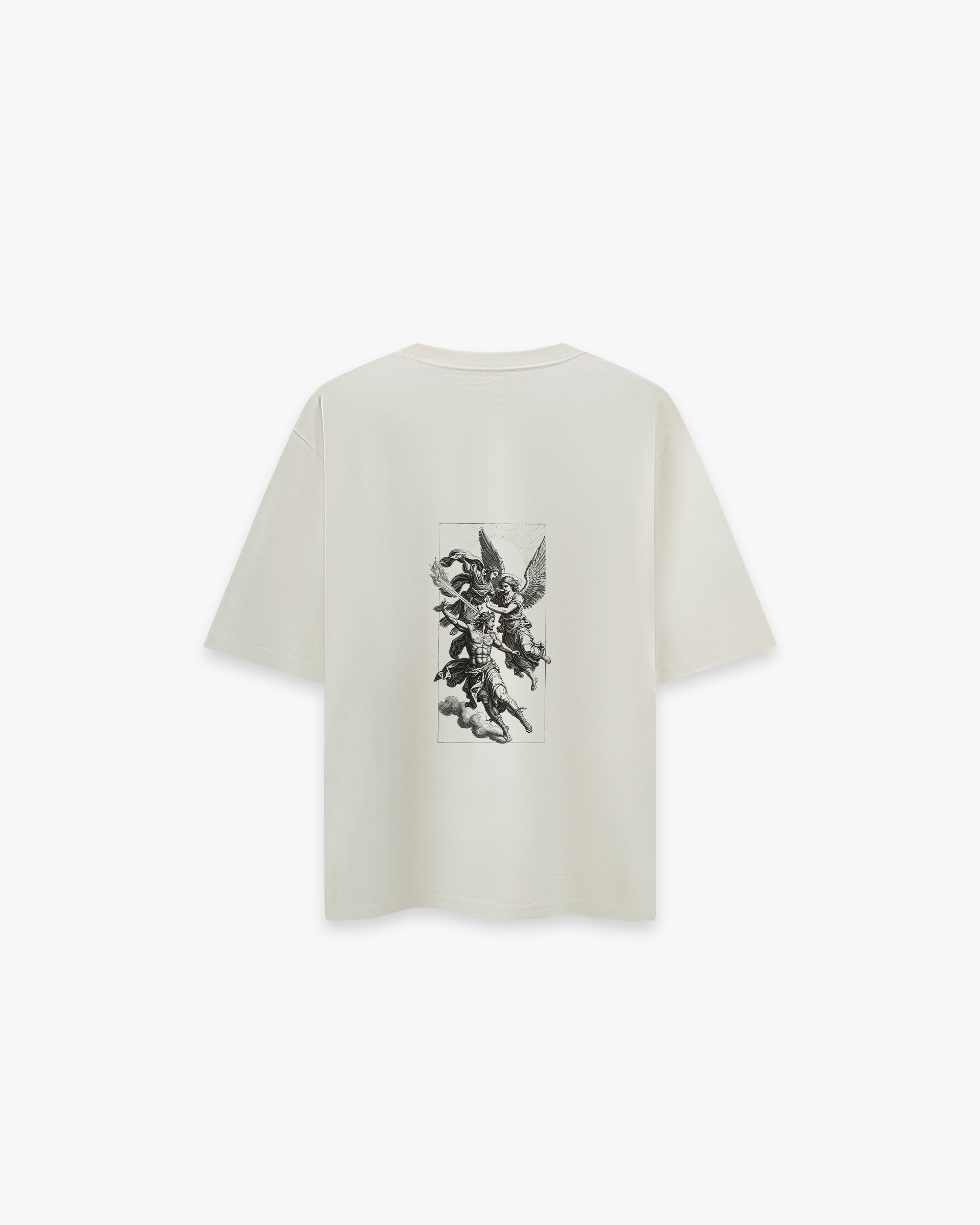 Gods Off White Oversize Tişört - Faylit Faylit'in başyapıtı Gods Off White Oversize Tişört. Sırt kısmındaki çerçeveli mitolojik sahne ve imza melek detayı. Koleksiyonunuzun en değerli parçası.