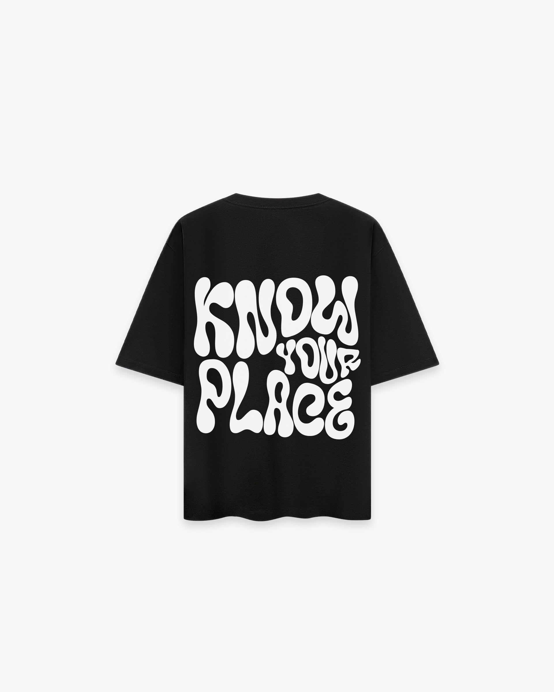 Faylit Know Your Place Premium oversize beyaz yazılı arka baskılı, Siyah tişört