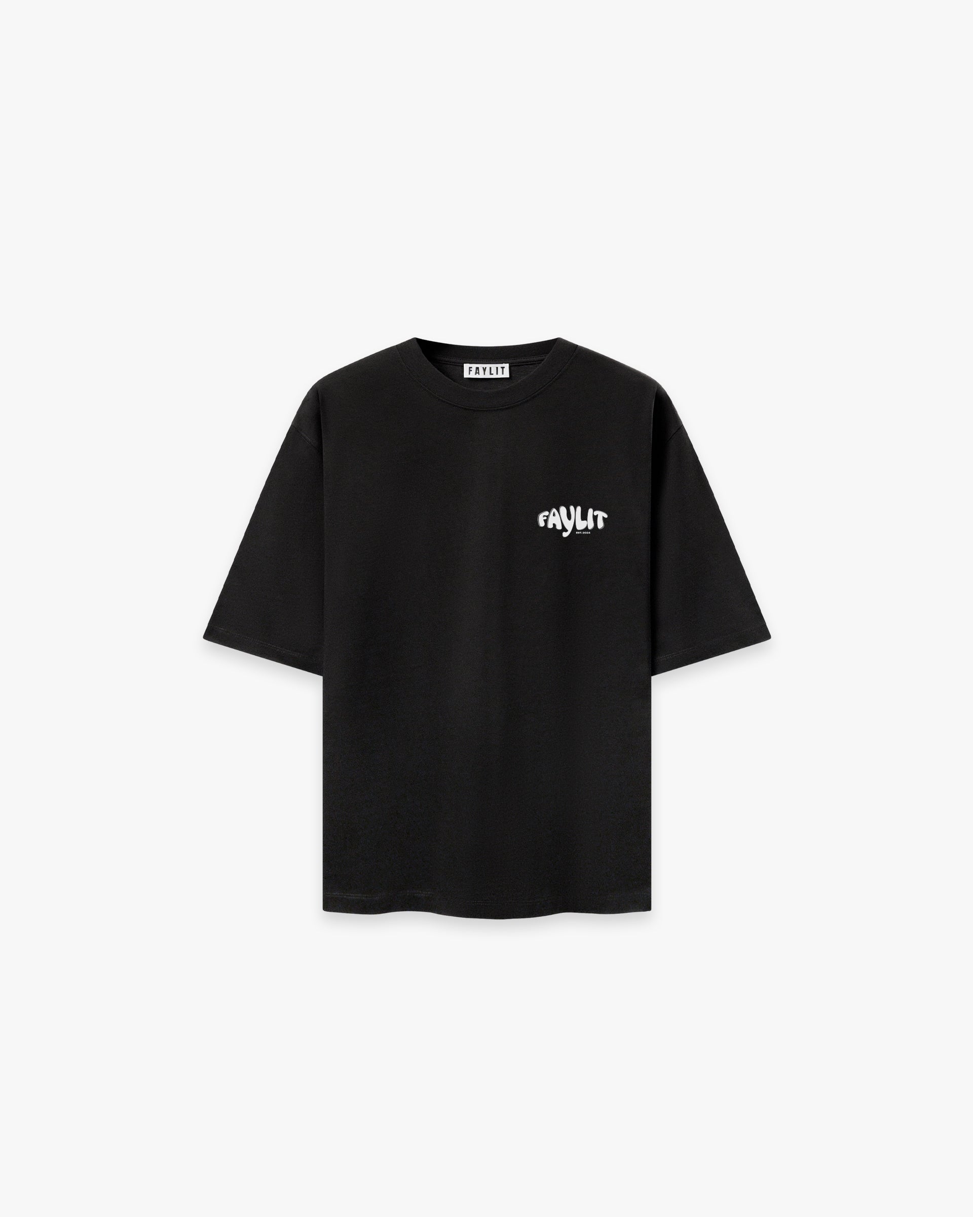 Faylit Know Your Place Premium oversize beyaz arka baskılı, Siyah tişört