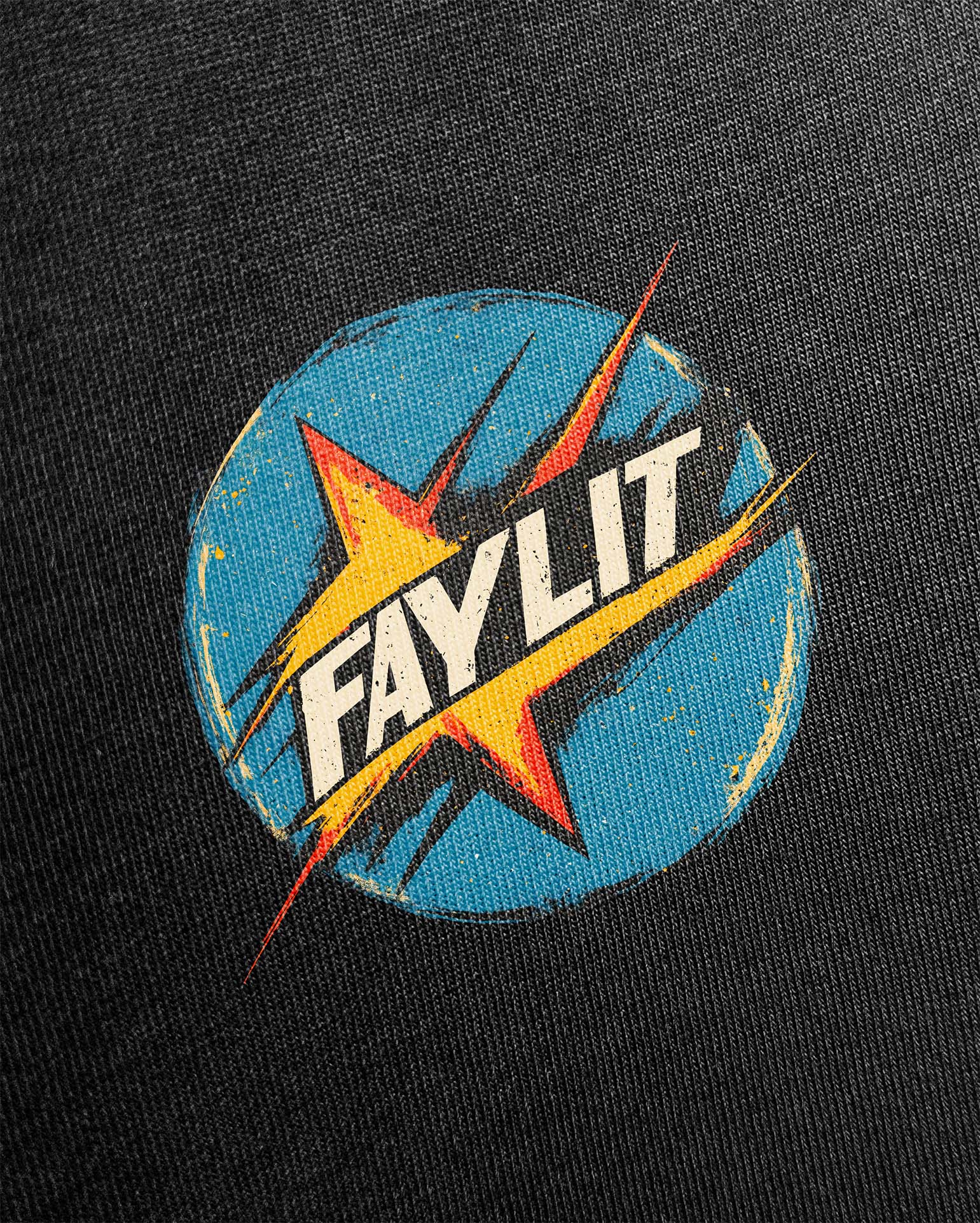 Faylit Lambo mavi vintage yıldız baskılı premium oversize siyah tişört