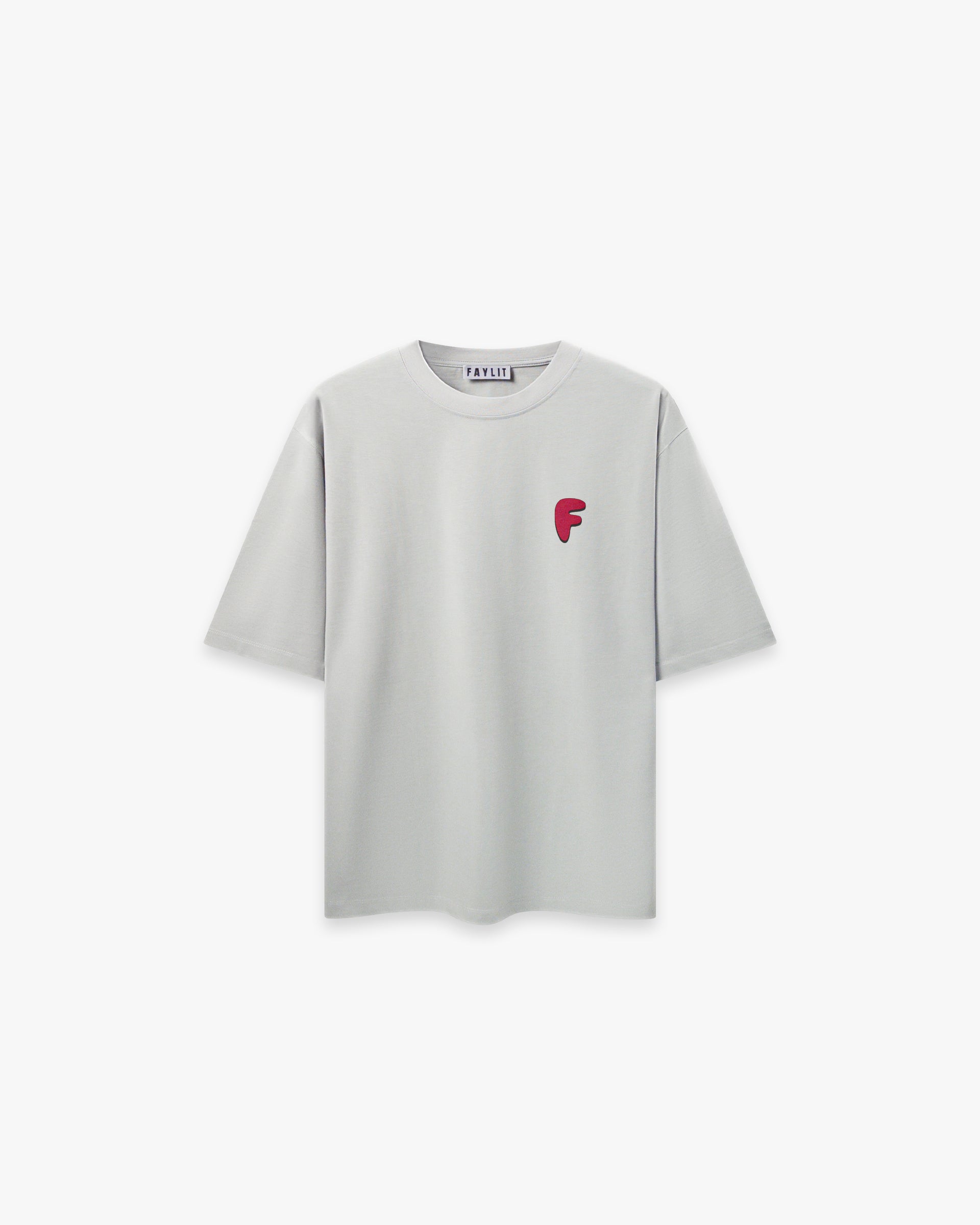 Faylit Pachanga ön flok baskılı premium oversize gri tişört