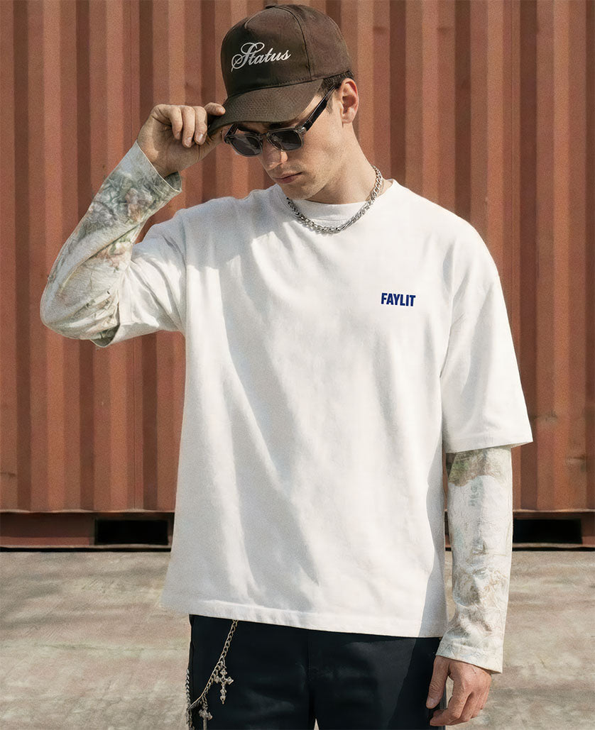 Kışın oversize tişört layering kombini – Faylit 230 GSM %100 pamuk