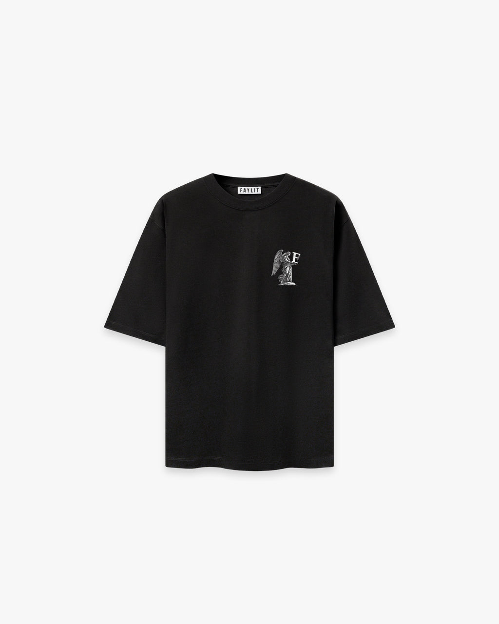 Angel Siyah Oversize Tişört - Faylit Markamızın imzası Faylit Angel Siyah Oversize Tişört. Ön ve arka yüzde yer alan özgün logo ve melek tasarımıyla tanışın. Meleklerin ruhunu üzerinizde taşıyın.