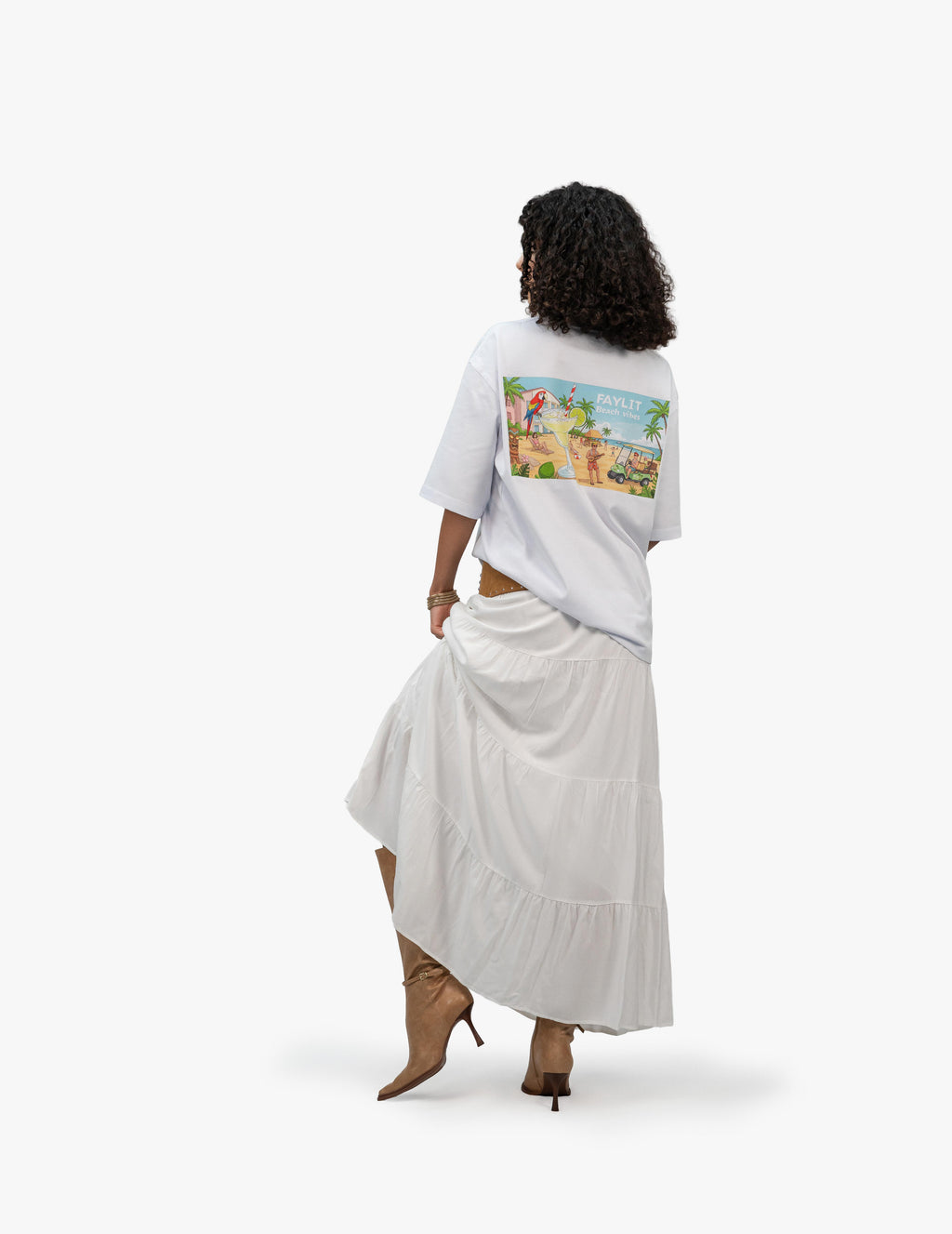 Beach Vibes Optik Beyaz Oversize Tişört
