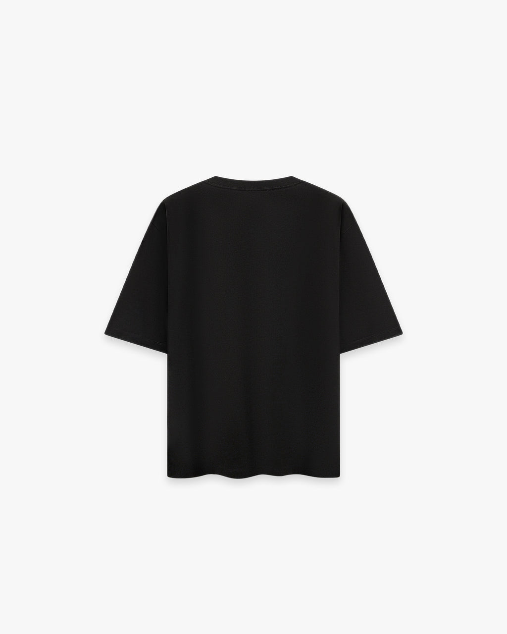 Thunder Siyah Oversize Tişört - Siyah oversize tişörtün arka yüzünün düz çekim ürün fotoğrafı. Tişörtün sırt kısmı baskısız ve sadedir. -  Faylit