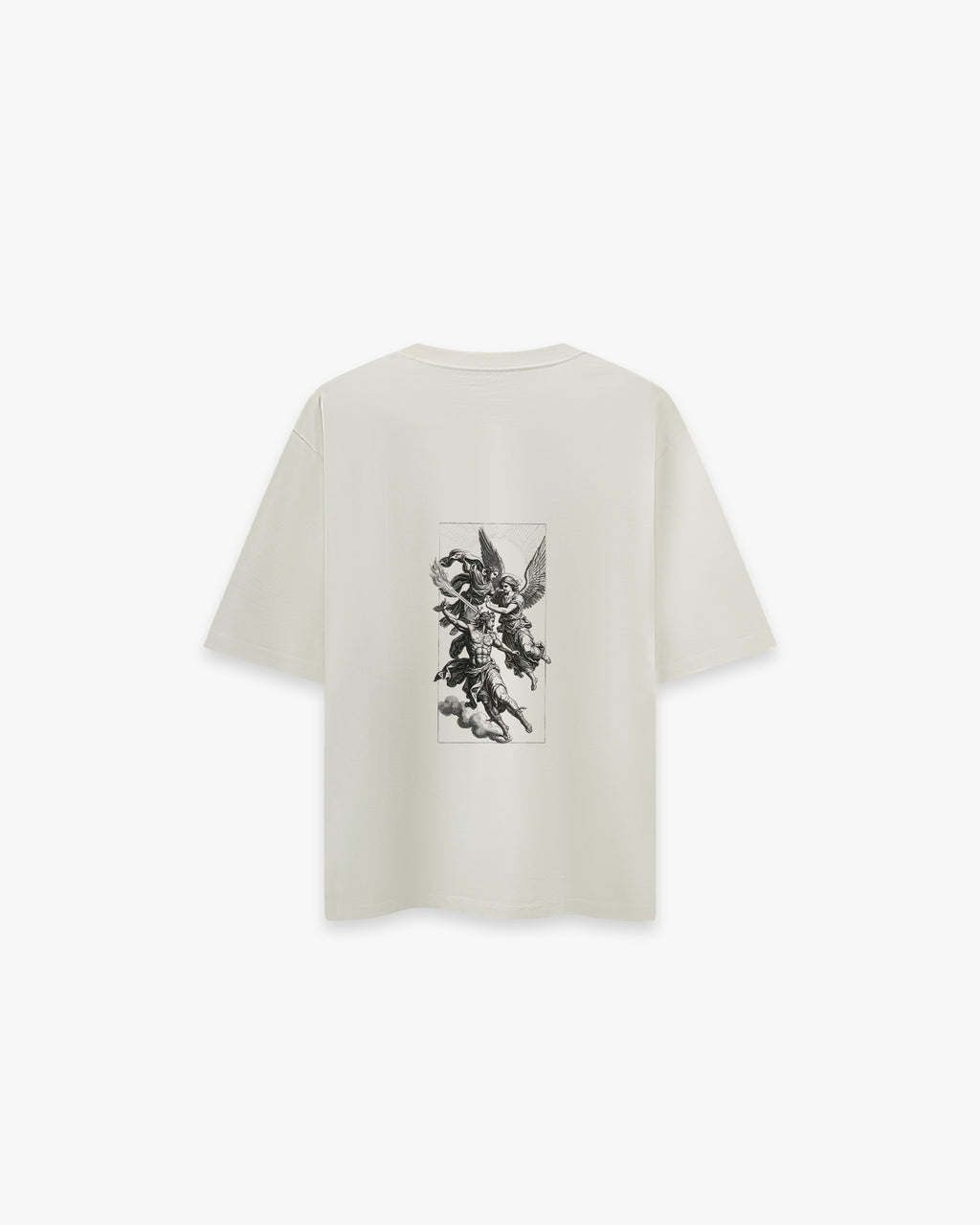 Gods Off White Oversize Tişört - Faylit Faylit'in başyapıtı Gods Off White Oversize Tişört. Sırt kısmındaki çerçeveli mitolojik sahne ve imza melek detayı. Koleksiyonunuzun en değerli parçası.