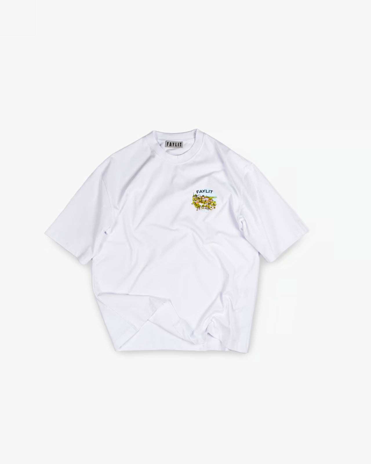Akdeniz logolu beyaz tişört, vintage, oversize, unisex, günlük giyim, sokak modası, FAYLIT.