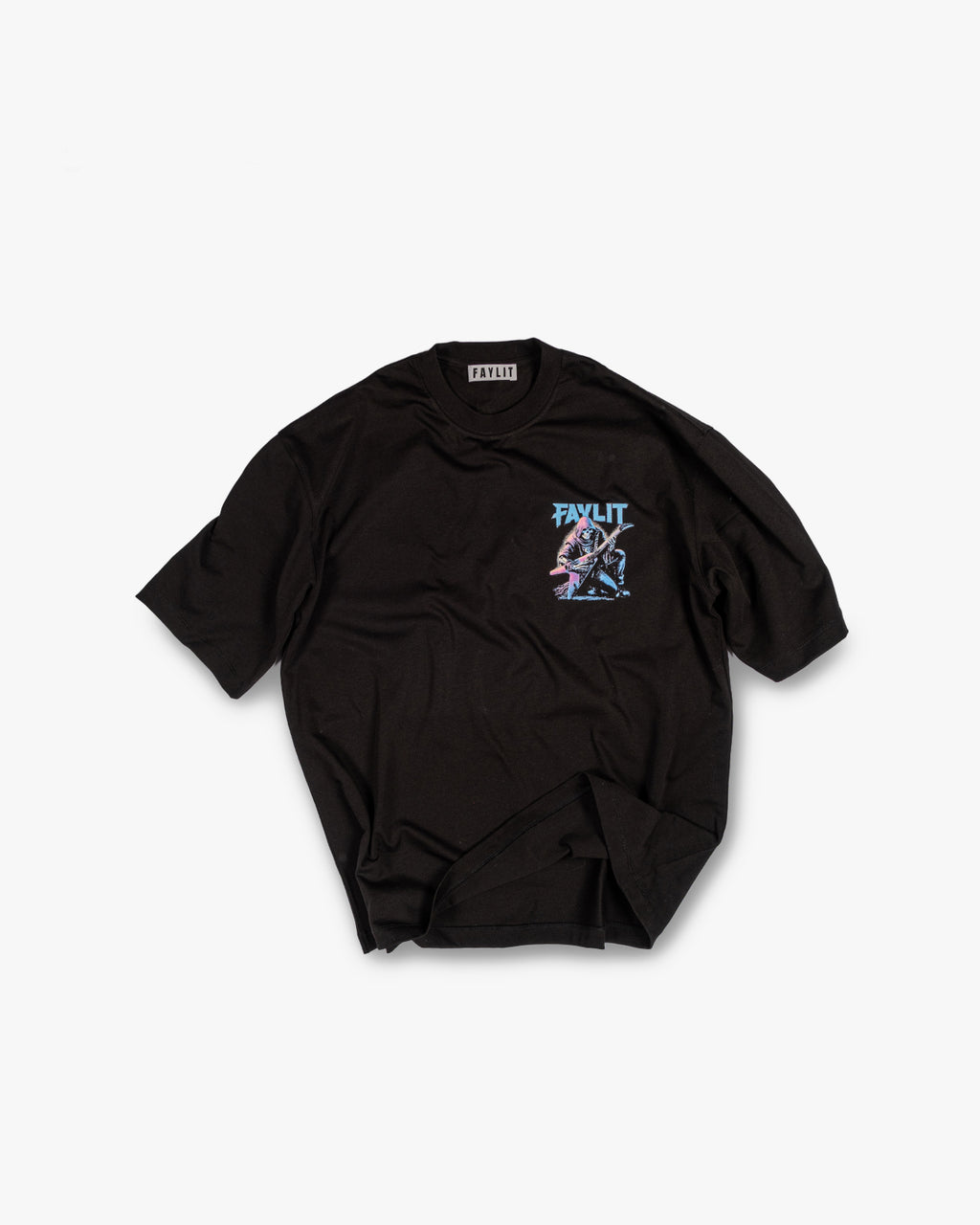 Gitar çalan iskelet logolu tişört, siyah oversize tişört, rock müzik tarzı, unisex, vintage stil, kışlık tişört, sokak modası.